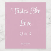 Roos en wit "smaakt naar liefde" bruiloft wijn etiket (Enkel label)