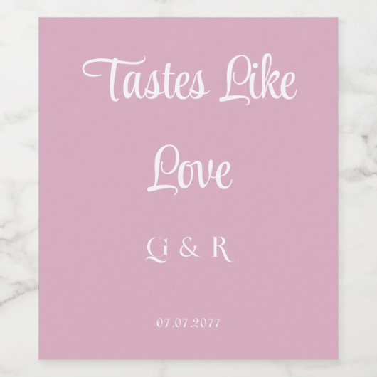 Roos en wit "smaakt naar liefde" bruiloft wijn etiket (Enkel label)