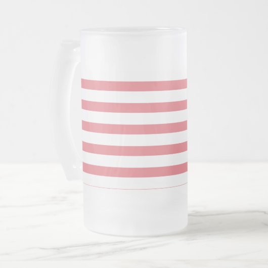 Roos en witte horizontale streep matglas bierpul (Voorkant links)