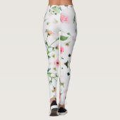 Roos en Zinnia bloemenpatroon op witte achtergrond Leggings (Achterkant)