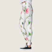 Roos en Zinnia bloemenpatroon op witte achtergrond Leggings (Links)