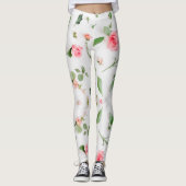 Roos en Zinnia bloemenpatroon op witte achtergrond Leggings (Voorkant)