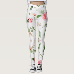 Roos en Zinnia bloemenpatroon op witte achtergrond Leggings