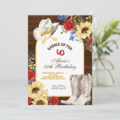 Roos en Zonnebloem Rustieke Laarzen Verjaardag Kaart (Staand voorkant)