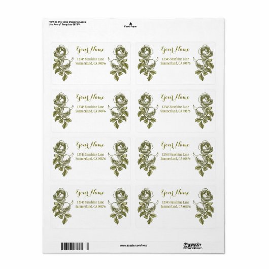 Roos Etching White Golden Custom Shipping Label (Full Sheet)