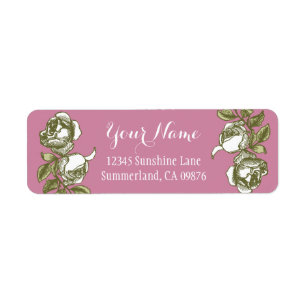 Roos Etching White Golds Pink Eigen adres Etiket