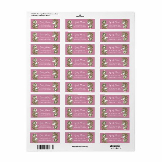 Roos Etching White Golds Pink Eigen adres Etiket (Full Sheet)