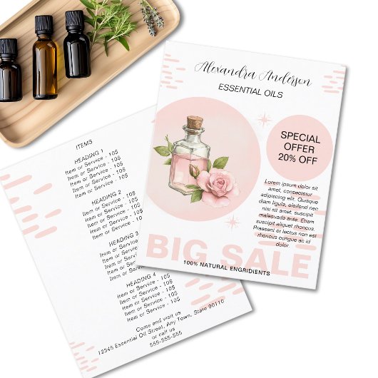 Roos Etherische Oliën Aquarel Bloemen Promo Flyer