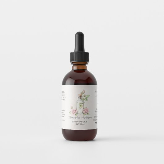Roos etherische oliën fles Waterverf Bloemen Etiket