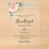 Roos eucalyptus blush bruiloft helder acryl uitnodigingen (Voorkant)