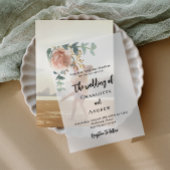 Roos eucalyptus blush bruiloft vellum uitnodigingen