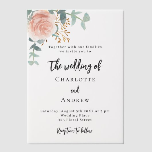 Roos eucalyptus blush bruiloft vellum uitnodigingen (Voorkant)