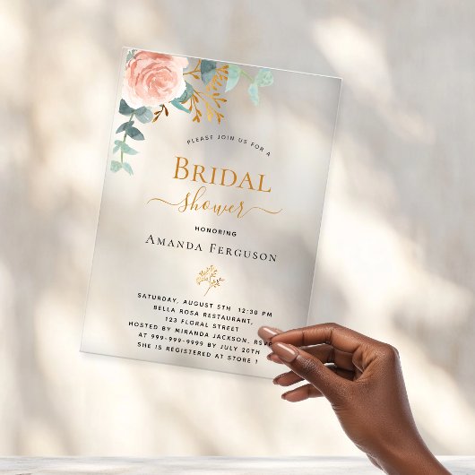 Roos eucalyptus blush vrijgezellenfeest acryl uitnodigingen