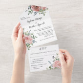 Roos Eucalyptus Botanical Wedding All In One Uitnodiging (Afscheurbaar)