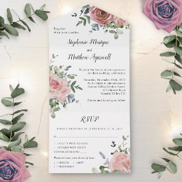 Roos Eucalyptus Botanical Wedding All In One Uitnodiging