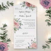 Roos Eucalyptus Botanical Wedding All In One Uitnodiging