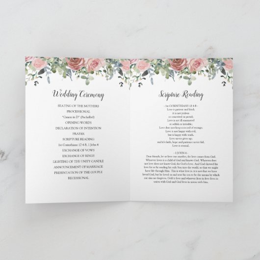 Roos Eucalyptus Botanical Wedding Program Programma (Binnen)