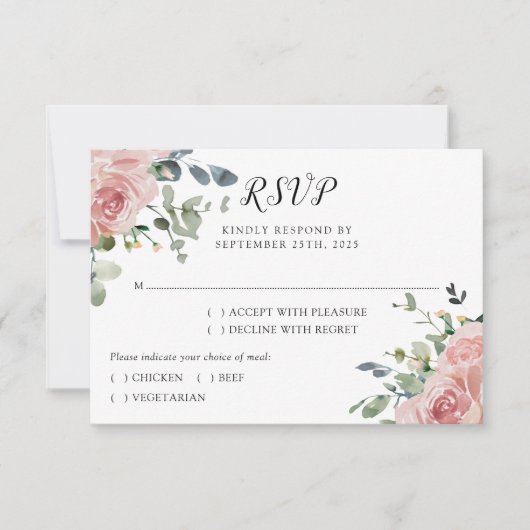 Roos Eucalyptus Botanical Wedding RSVP Kaartje (Voorkant)