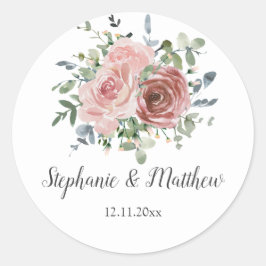 Roos Eucalyptus Botanische Floral Weddenschap Ronde Sticker