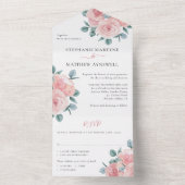 Roos Eucalyptus Elegant Floral Wedding All In One Uitnodiging (Binnen)