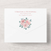 Roos Eucalyptus Elegant Floral Wedding All In One Uitnodiging (Achterkant)