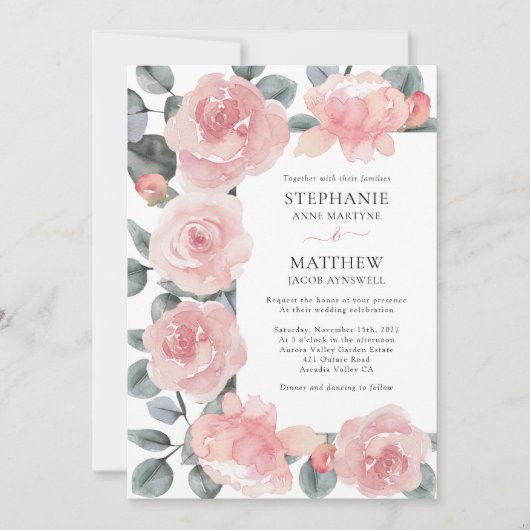 Roos Eucalyptus Elegant Floral Wedding Kaart (Voorkant)