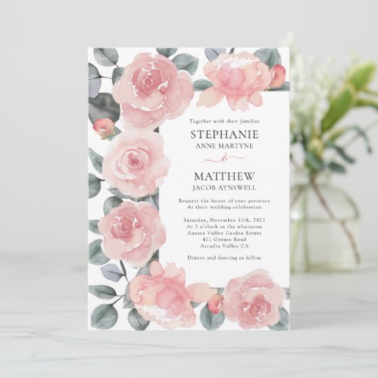 Roos Eucalyptus Elegant Floral Wedding Kaart (Staand voorkant)