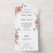 Roos Eucalyptus Floral Botanical Wedding All In One Uitnodiging (Binnen)
