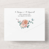 Roos Eucalyptus Floral Botanical Wedding All In One Uitnodiging (Achterkant)