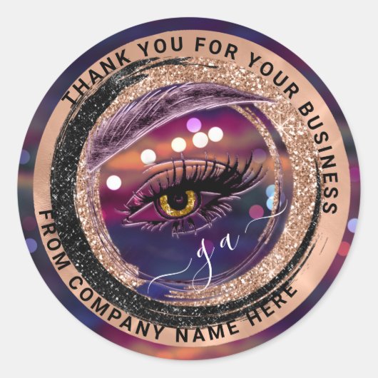 Roos Eyelash-Logo Holograaf bedankt Monogram Ronde Sticker (Voorkant)