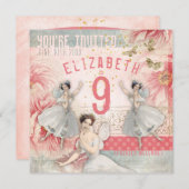 Roos Fairy Ballet Verjaardagsuitnodiging Kaart (Voorkant / Achterkant)