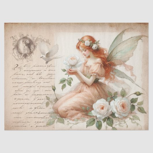 Roos Fairy & Pastel Ephemera Script Decoupage Tissuepapier (Voorkant)