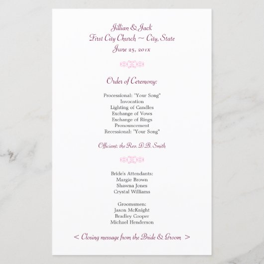 Roos Fantasy Wedding Program (Achterkant)