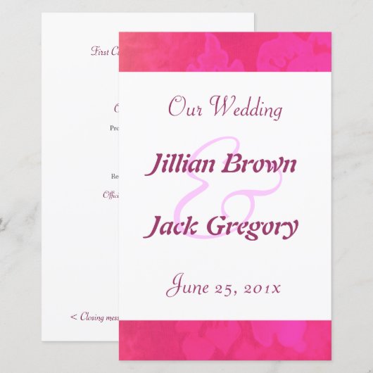 Roos Fantasy Wedding Program (Voorkant / Achterkant)