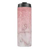 Roos Faux Glitter en Marble 2a Monogram Thermosbeker (Voorkant)