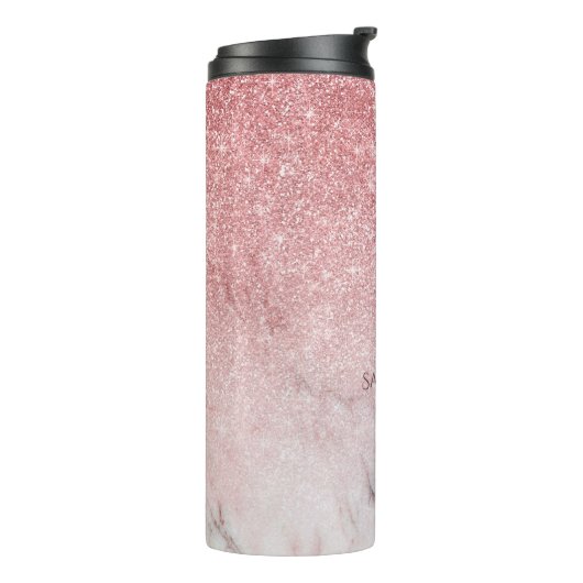 Roos Faux Glitter en Marble 2a Monogram Thermosbeker (Gedraaid links)