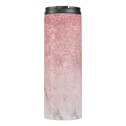 Roos Faux Glitter en Marble 2a Monogram Thermosbeker (Achterkant)