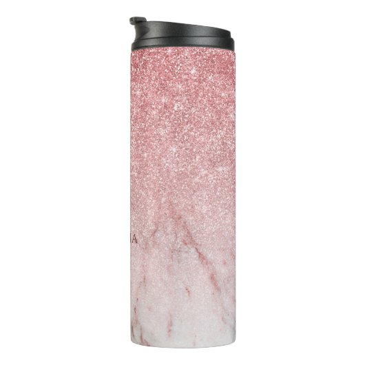 Roos Faux Glitter en Marble 2a Monogram Thermosbeker (Geroteerd rechts)