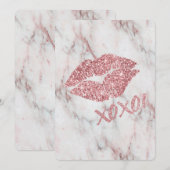  Roos Faux Glitter XOXO Kiss Kaart (Voorkant / Achterkant)