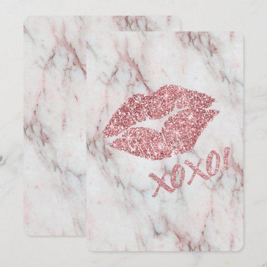  Roos Faux Glitter XOXO Kiss Kaart (Voorkant / Achterkant)