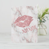  Roos Faux Glitter XOXO Kiss Kaart (Staand voorkant)