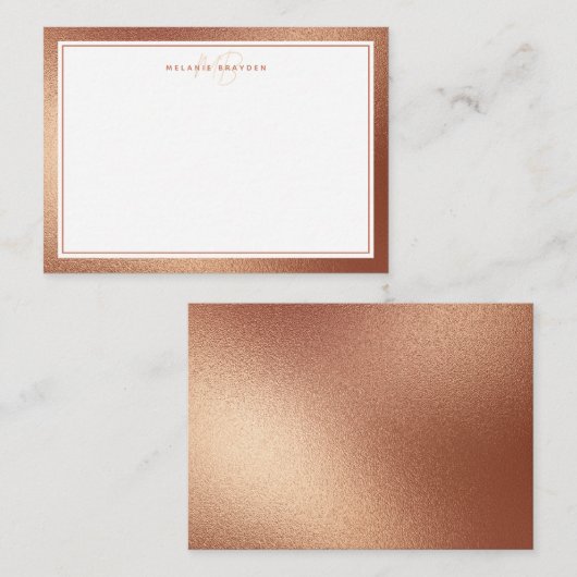 Roos Faux Gold Foil minimalist Monogram 2 Border Notitiekaartje (Voorkant / Achterkant)
