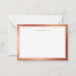 Roos Faux Gold Foil minimalist Monogram 2 Border Notitiekaartje