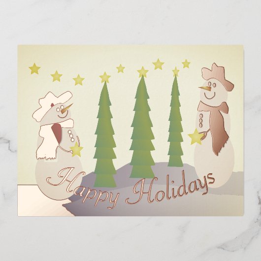 Roos feestelijke sneeuwman folie feestdagen briefkaart (Voorkant)