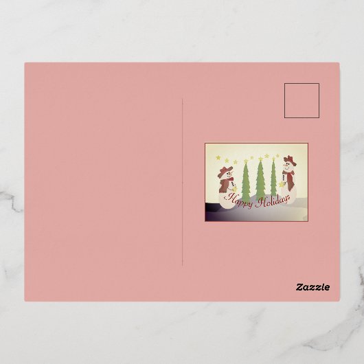 Roos feestelijke sneeuwman folie feestdagen briefkaart (Achterkant)