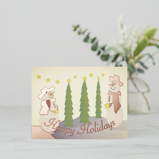 Roos feestelijke sneeuwman folie feestdagen briefkaart (Staand Voorkant)