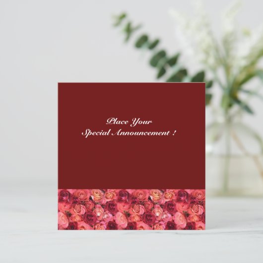 ROOS FIELD MONOGRAM, rood roze Aankondiging (Staand voorkant)