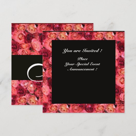 ROOS FIELD MONOGRAM, roze, rood zwart Kaart (Voorkant / Achterkant)