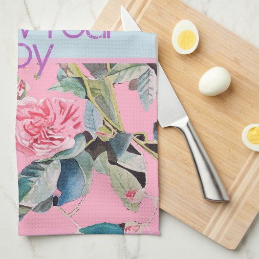 Roos Flard Pattern Waterverf Volg je Joy Theedoek (Quarter Fold)