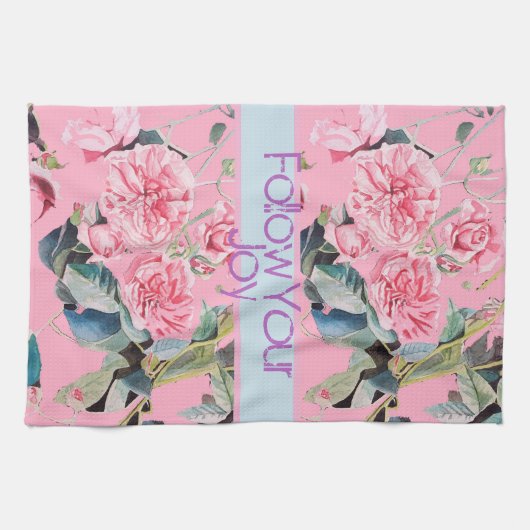 Roos Flard Pattern Waterverf Volg je Joy Theedoek (Horizontaal)